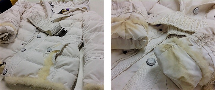 Пятна на белом пуховике
